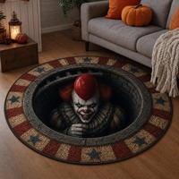 Tapis en velours cristal à tissage plat, style américain, thème Halloween, motif cercle, épaisseur 0,5 cm, avec envers en plastique à pois