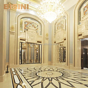 Classico di lusso in Stile Europeo Villa Girasole Progettato Beige e Nero di Marmo Medaglione Intarsiato Pavimento di Piastrelle - Product Image 1