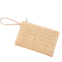 Sac de maquillage en paille écologique avec logo personnalisé, portefeuille tissé brodé, sac de voyage à fermeture éclair pour téléphone, sacs de mode pour femmes