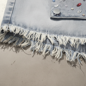 Pantaloncini <span class=keywords><strong>Cargo</strong></span> Y2K da Uomo in Denim con Doppia Vita, Orlo Grezzo, Diamanti e Strass, Vestibilità Larga, Personalizzati dal Produttore - Product Image 5