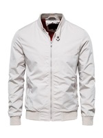 Blouson Bomber Homme Printemps-Automne en Toile Légère avec Col Montant, Fermeture Éclair et Logo, Style Streetwear, en Polyester, pour la Vente en Gros
