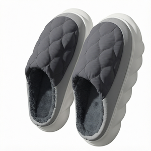 Chaussons d'hiver imperméables pour hommes, plateforme, doublure en peluche matelassée, bout fermé, antidérapants, intérieur/extérieur, gris - Product Image 1