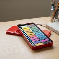 Ensemble de peinture à l'aquarelle solide portable pour étudiants, 24 couleurs, avec pinceau, peintures à l'eau sur papier pour fournitures artistiques