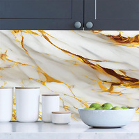 AUTOCOLLANT MURAL EN MARBRE PET AUTO-ADHÉSIF CONCEPTION DORÉE pour PANNEAUX MURAUX DÉCORATIFS DE CUISINE