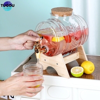 Vente en gros, baril de vin en verre épais 1000ml distributeur de bocaux scellés enzyme avec base en bambou et bouchon en liège
