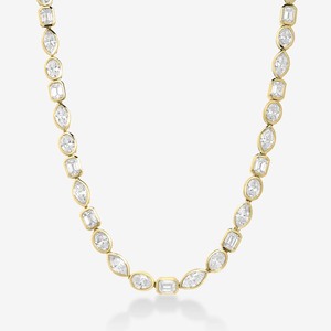 Collier chaîne tennis en vermeil <span class=keywords><strong>or</strong></span> 14 carats avec zircone cubique de formes variées, <span class=keywords><strong>taux</strong></span> de réachat le plus élevé pour collier tennis en moissanite, vente en gros - Product Image 1