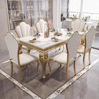 Table à manger de luxe avec 4 chaises, ensemble table et chaises pour salle à manger, chaises en cuir pour table à manger