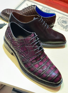 Chaussures Richelieu pour Hommes en Véritable Cuir d'Alligator, Modèle Business Élite, avec Semelle en Cuir Fiddleback Biseautée Cousue Goodyear, Couleur Violet - Product Image 2
