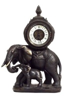 Horloge mécanique à mouvement automatique en laiton finition bronze, motif figuratif français antique « Éléphant et son bébé »