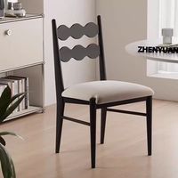 Elegante Silla de Comedor Moderna de Madera con Asiento Acolchado Estampado, Respaldo en Forma de Ola, Función Reclinable, Ecológica y Duradera para Dormitorio