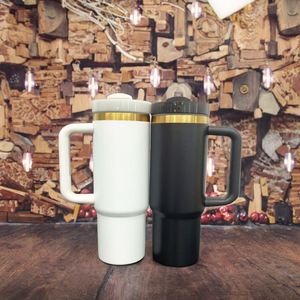 Gobelet isotherme en acier inoxydable 30 oz avec revêtement en poudre, plaqué or, avec poignée, pour les voyages - Product Image 2