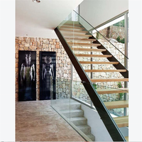 DAIYA rampe d'escalier en bois avec garde-corps en verre trempé brun roulement