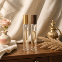 Flacon de parfum en verre fin 10ml 15ml, atomiseur vide, flacon de voyage, bouchon doré, bouchon en bois, logo personnalisé