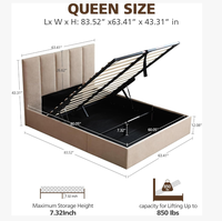 Lit de rangement relevable taille Queen, tête de lit moderne rembourrée, cadre de lit plateforme taille King rembourré avec rangement