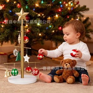Estante decorativo para árbol de Navidad, marco de metal, base de madera, estante de almacenamiento con forma de árbol para decoración navideña - Product Image 1