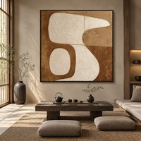 Décoration d'intérieur, grande toile artisanale brune Wabi Sabi, peintures minimalistes 3D, art mural géométrique texturé moderne