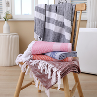 Large 100*180cm Organic Weave Turkish Cotton Beach Towel with Tassels Peshtemal Blanket Bath Pool Spa Customizable Logo
