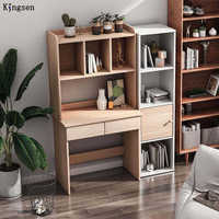 Bureau d'ordinateur moderne avec étagère et rangement, table d'étude ergonomique en bois blanc pour l'école et la maison