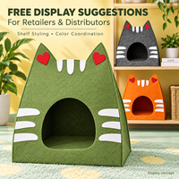 Vente en gros : Maisonnette pour chat en feutre avec oreilles de chat en forme de cœur, lit-caverne pour chat d'intérieur, abri fermé pour animaux de compagnie