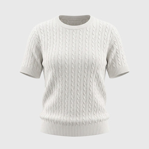 Suéter Casual de Punto Trenzado de Manga Corta Transpirable Blanco para Mujer - Product Image 3