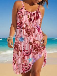 Robe trapèze en mousseline de soie pour femme, col en V, manches longues, imprimé léopard, respirante, décontractée, pour les vacances, taille naturelle - Product Image 2