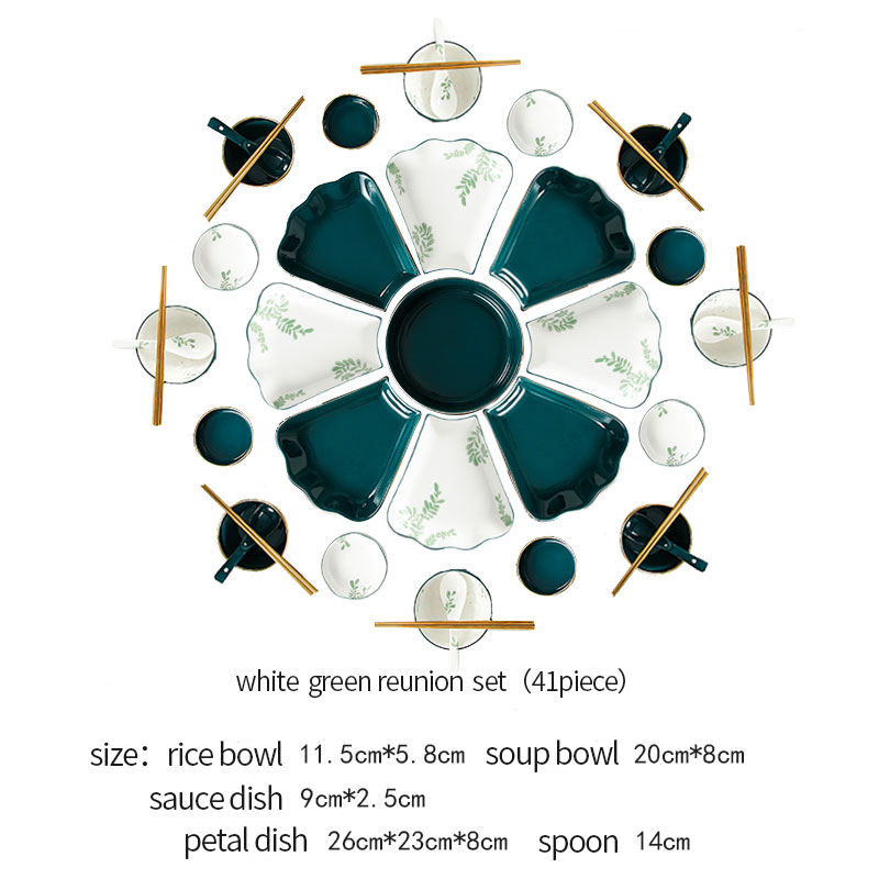 Conjunto de reunión blanco verde (41 piezas)