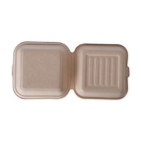 Emballage alimentaire écologique en forme de coquille, boîte à emporter en canne à sucre biodégradable, boîte à burger carrée, laminage brillant, 308x144x78mm, BIOPACK