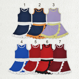 Conjuntos de 2 Piezas para Niñas, Top sin Mangas y Falda con Volantes, Color Sólido, Ropa Deportiva de Verano para Niñas Pequeñas - Product Image 1