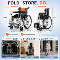 Fauteuil roulant manuel pliable en aluminium portable avec roues pleines de 24 pouces, coussin de siège respirant en Oxford, frein à main et table pour personnes âgées et handicapées
