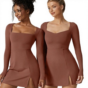 Abito Midi Casual da Donna Personalizzato <span class=keywords><strong>Nero</strong></span> a Maniche Lunghe <span class=keywords><strong>con</strong></span> Vita Impero, Orlo Svasato, Tessuto Traspirante, Scollo Quadrato e <span class=keywords><strong>Spacco</strong></span> <span class=keywords><strong>Laterale</strong></span> - Product Image 4