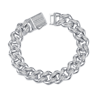Bracelet cubain pour hommes, en plaqué argent, maille en chaîne, Hip Hop rappeur, bijoux en diamant glacé