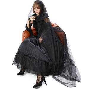Disfraz XJ para Fiesta <span class=keywords><strong>de</strong></span> Disfraces <span class=keywords><strong>de</strong></span> Halloween: Velo Largo y Fluido, Disfraz <span class=keywords><strong>de</strong></span> Bruja Oscura, Vestido <span class=keywords><strong>de</strong></span> Corte <span class=keywords><strong>de</strong></span> <span class=keywords><strong>Reina</strong></span> <span class=keywords><strong>de</strong></span> Castillo Antiguo - Product Image 1