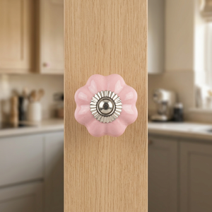 Pink Ceramic Flower Shape Cabinet Knob Traditional Design for Kitchen Drawer <b>Door</b> Handle - Product Image 3