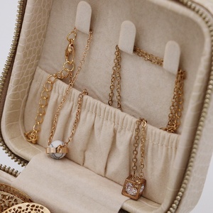 Alligator <span class=keywords><strong>Grain</strong></span> Motif Carré Rond Rose <span class=keywords><strong>Collier</strong></span> Boîte à Bijoux En Velours Sur Mesure - Product Image 6