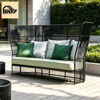 Ensemble de salon de jardin en corde tressée avec table basse ronde, structure en aluminium, deux places rembourrées, pour jardin, villa, terrasse