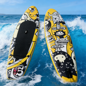 Planche de <span class=keywords><strong>paddle</strong></span> gonflable pliable résistante à la corrosion, style dessin animé jaune, pour adultes, loisirs, écologique, portable, <span class=keywords><strong>3</strong></span> <span class=keywords><strong>ailerons</strong></span> - Product Image 1