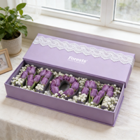 Boîte à fleurs de luxe écologique faite à la main avec revêtement UV en carton, lamination brillante, gaufrage, type de dossier, ruban