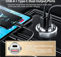 Chargeur de voiture universel USB Type-C 100W PD QC3.0 à charge rapide, mini adaptateur électrique ignifuge pour allume-cigare