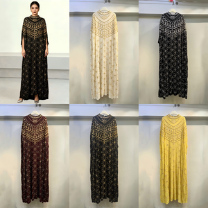 Robe Abaya en Chiffon à Col Rond et Manches 3/4, Style Dubaï, Noir et Or, Ornée de Perles, Kaftan Modeste, Robe Longue Maxi pour Femme, Vente en Gros - Product Image 4