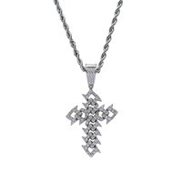 Collier Pendentif Croix Byzantine en Strass Doré et Argenté pour Hommes et Femmes, Bijou Hip Hop Iced Out Tendance