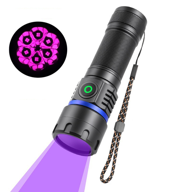 60W High Power 6*365NM UV Purple Light Type-C Rechargeable Power Bank Dimming UV Black Light Filter Aluminium Alloy Flashlight