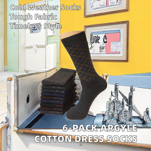 Ensemble classique de 6 paires de chaussettes pour hommes, motif argyle, coton d'hiver, décontractées, chaussettes de bureau, chaussettes habillées, emballage personnalisable - Product Image 2