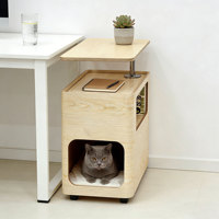 Condo pour chat en bois de luxe avec table pivotante, meuble pour animaux de compagnie mobile, unité de table de chevet multifonctionnelle