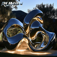 Sculpture d'art moderne en acier inoxydable soudé sur mesure, grande boucle infinie abstraite, creuse, avec éclairage LED, pour extérieur, place publique, parc