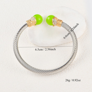 Pulsera Abierta de Acero Inoxidable con Incrustaciones de Piedras Naturales y Microdiamantes, Joyería Unisex, Regalo, Origen Yiwu - Product Image 3