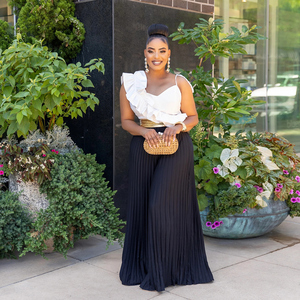 En Stock CY901427 Cami Negro <span class=keywords><strong>Blanco</strong></span> Asimétrico Detalle de volantes Plisado Parte inferior <span class=keywords><strong>Mono</strong></span> Mujer Monos de una pieza - Product Image 3