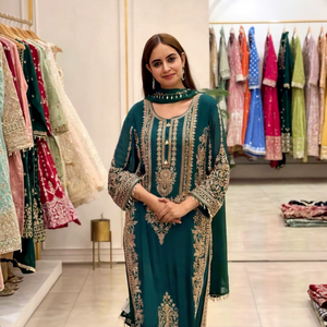 Women's <b>Emerald</b> Green Embroidered Anarkali Suit Traditional Indian Pakistani Style Floor-Length Rayon <b>Dress</b> Loose Fit Casual - Product Image 1