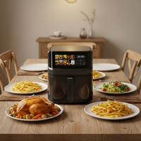 Friteuse à air chaud électrique moderne en plastique, capacité 8L, sans huile, pour la cuisson domestique, de forme carrée avec écran couleur
