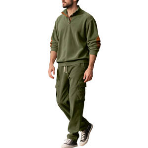 Ensemble de survêtement personnalisable avec logo pour homme, automne/hiver, tricoté 100% coton, pantalon de travail à capuche et sweat-shirt, impression numérique - Product Image 1