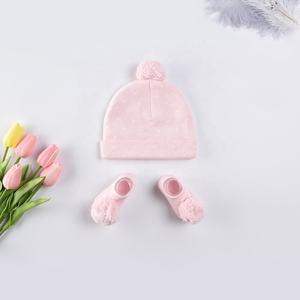 Chaussettes pom poms pour nouveau-né, en coton rose, avec chapeau, pour bébé, nouvelle collection 2018 - Product Image 3